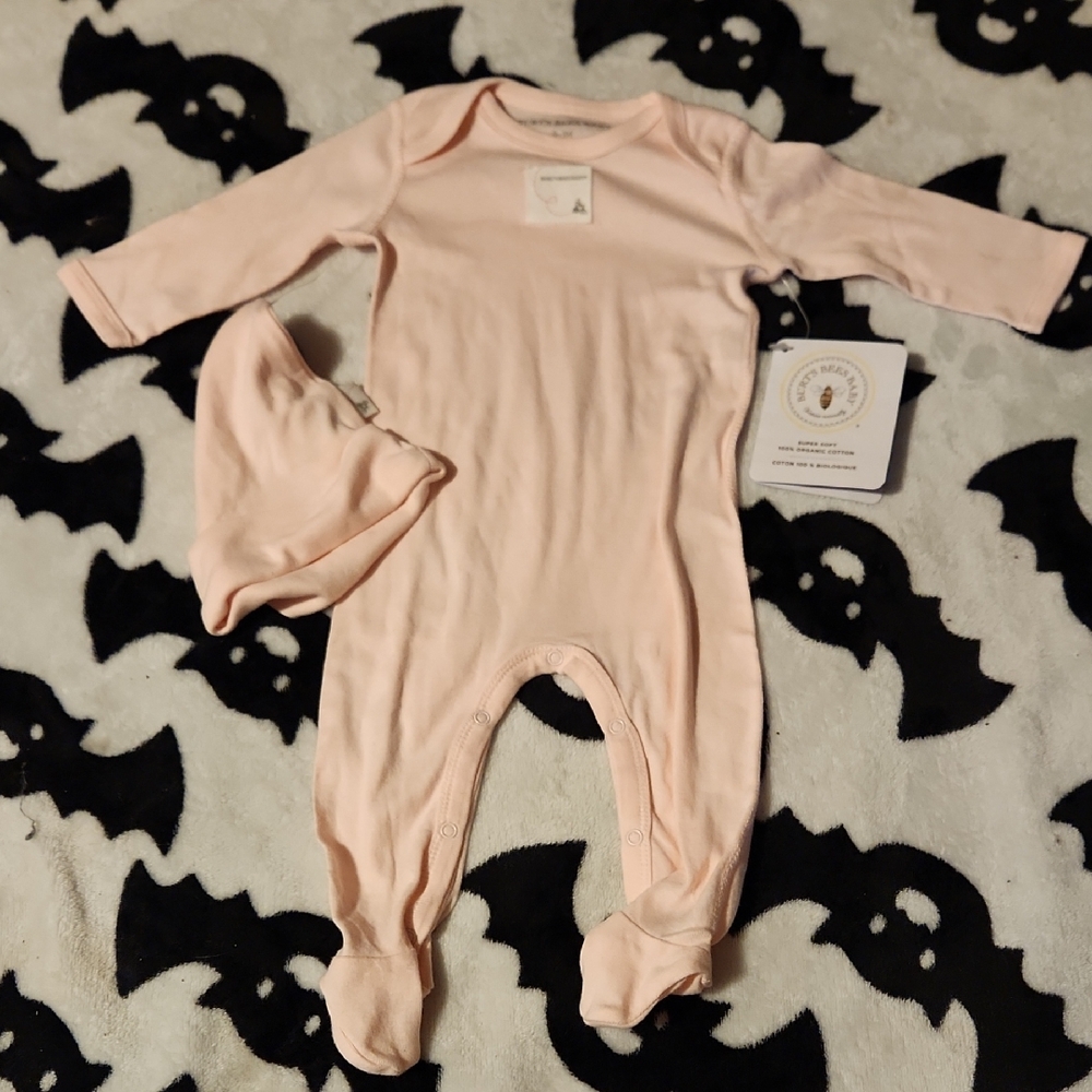 Soft Pink Baby Footie and Hat Set